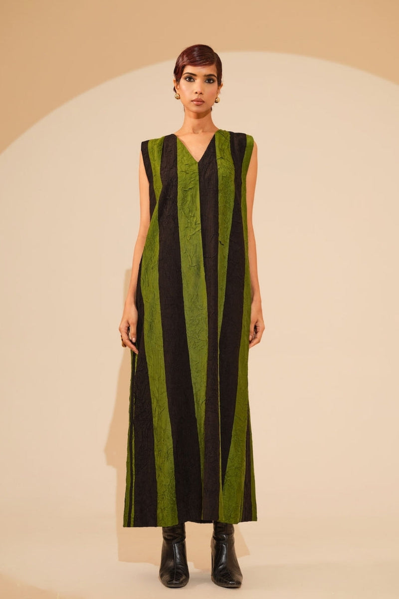 Twin Dress-Jade + Black crushed silk dress by Stoique in jade, black for women in Singapore