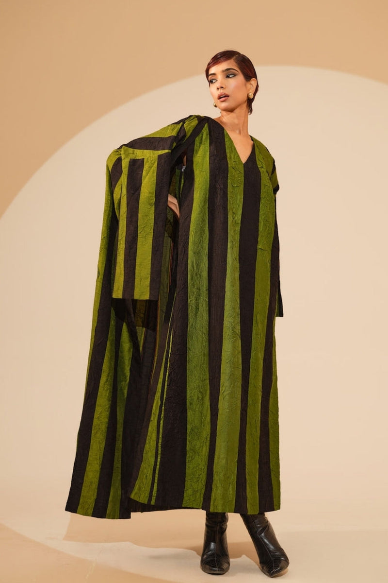 Twin Overlay-Jade + Black crushed silk jacket/overlay by Stoique in jade, black for women in Singapore