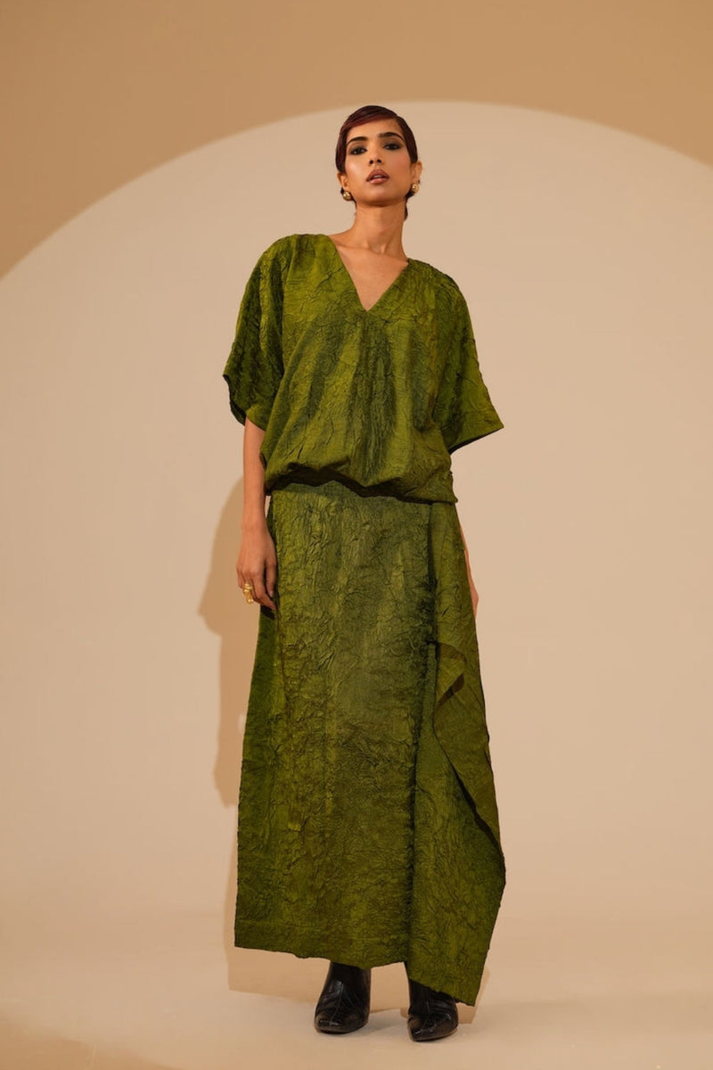 Unfold Dress-Jade Green crushed silk dress by Stoique in green for women in Singapore