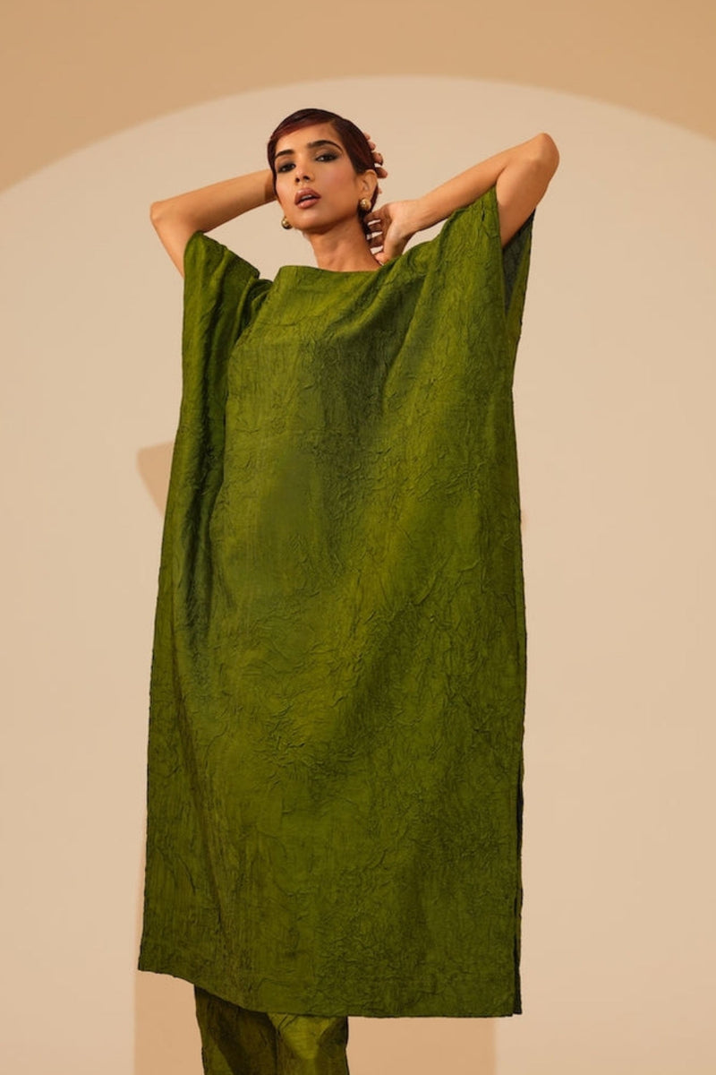 Brook Tunic-Jade Green crushed silk tunics/kaftan by Stoique in green for women in Singapore