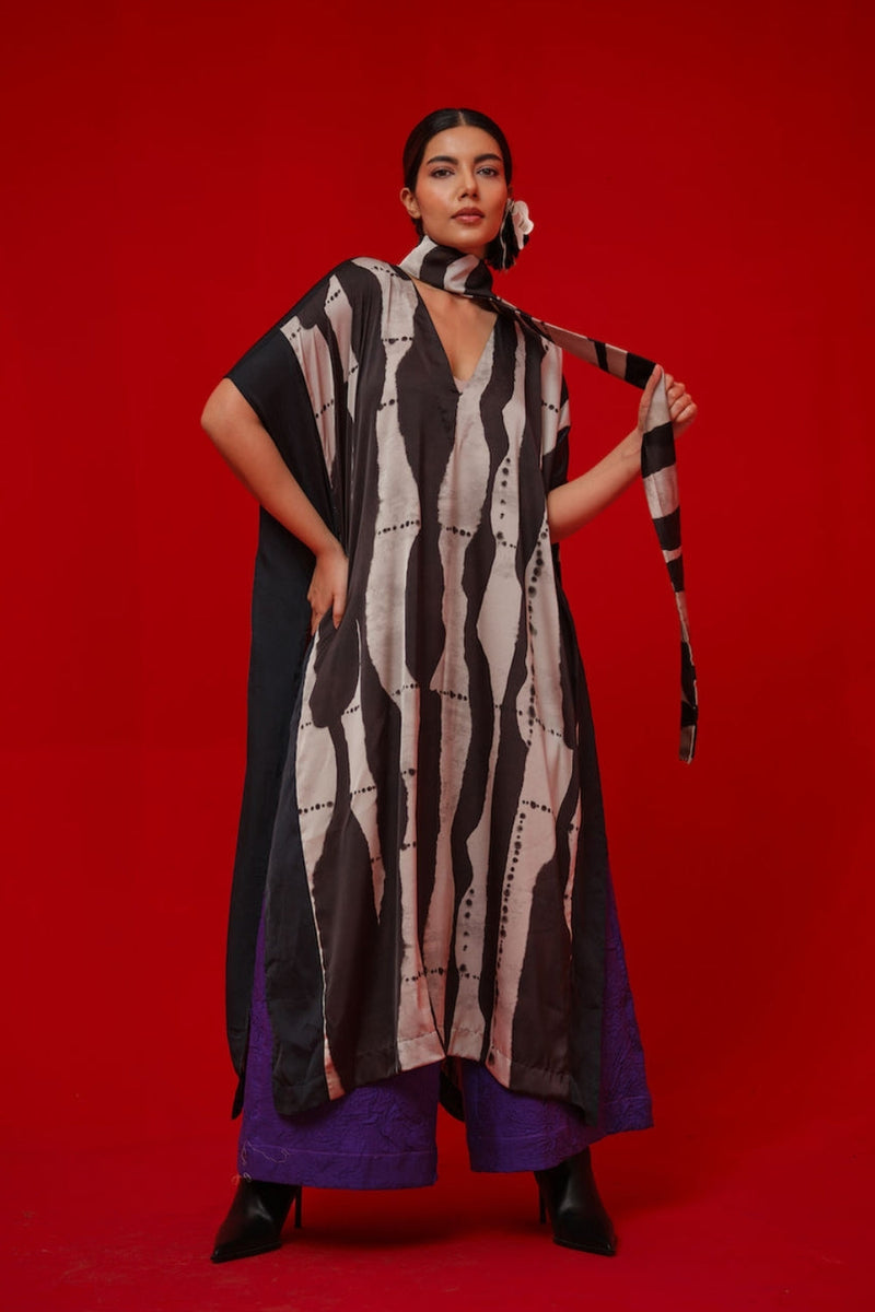 Discover Kaftaan-Black + Grey satin tunics/kaftan by Stoique in black, grey for women in Singapore