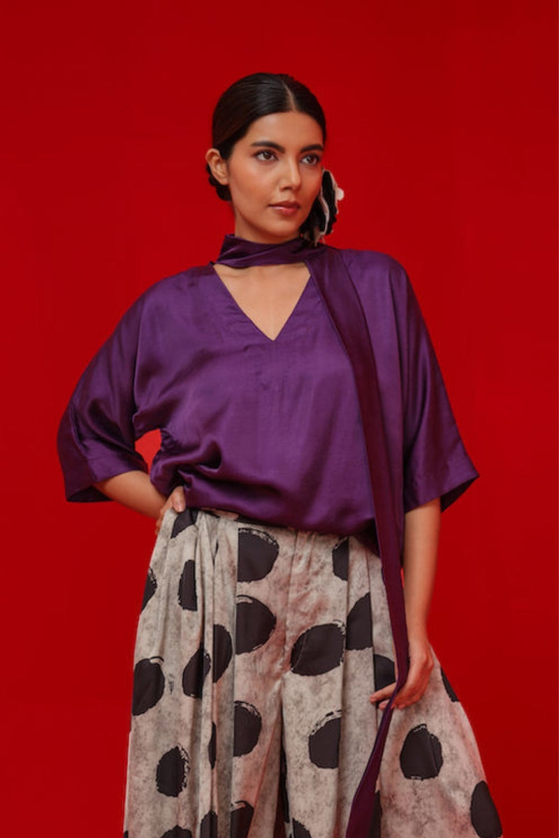 Discover Top-Aubergine satin top/shirt by Stoique in purple for women in Singapore