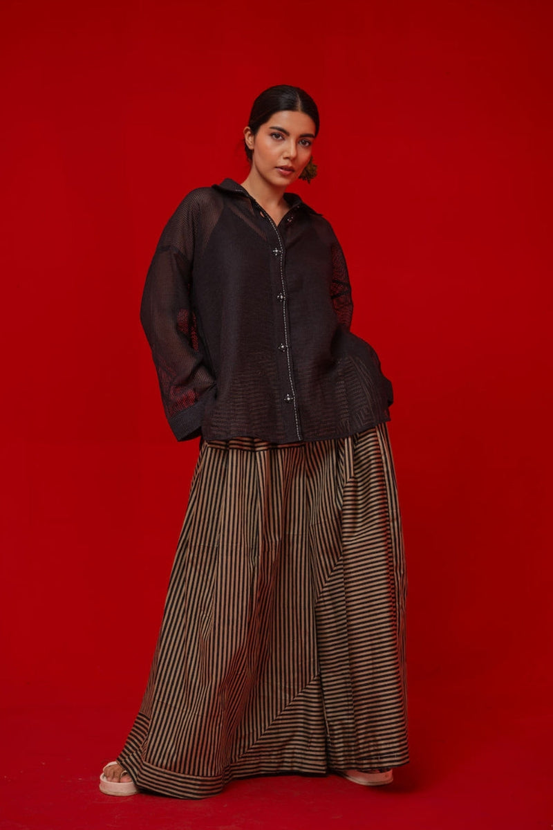 Float Pants-Beige + Black italian cotton pant/trouser by Stoique in beige, black for women in Singapore