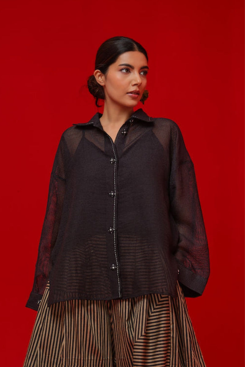 Float Shirt-Black handwoven cotton top/shirt by Stoique in black for women in Singapore