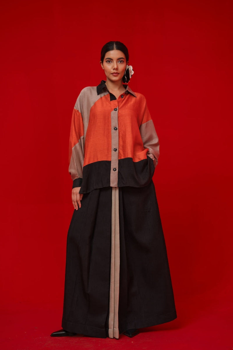 Mist CB Skirt-Black + Grey mysore silk pant/trouser by Stoique in black, grey for women in Singapore