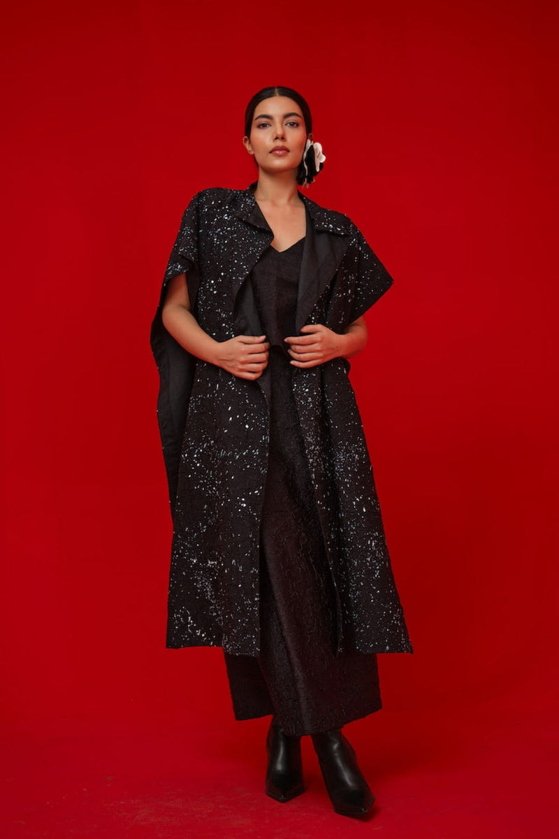 Moon Beam Overlay-Black + Ivory crushed silk jacktes and overlays by Stoique in black, ivory for women in Singapore