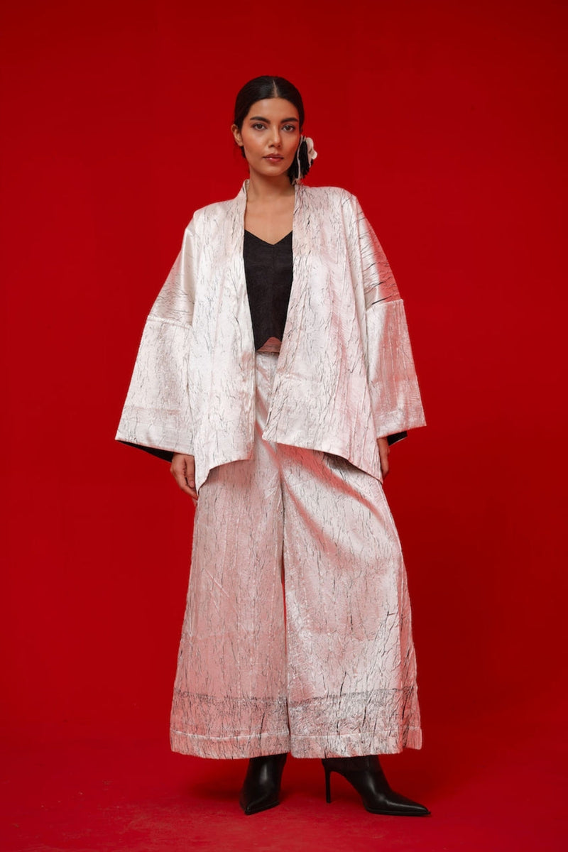 Muse Pants-White + Black crushed silk pant/trouser by Stoique in white, black for women in Singapore