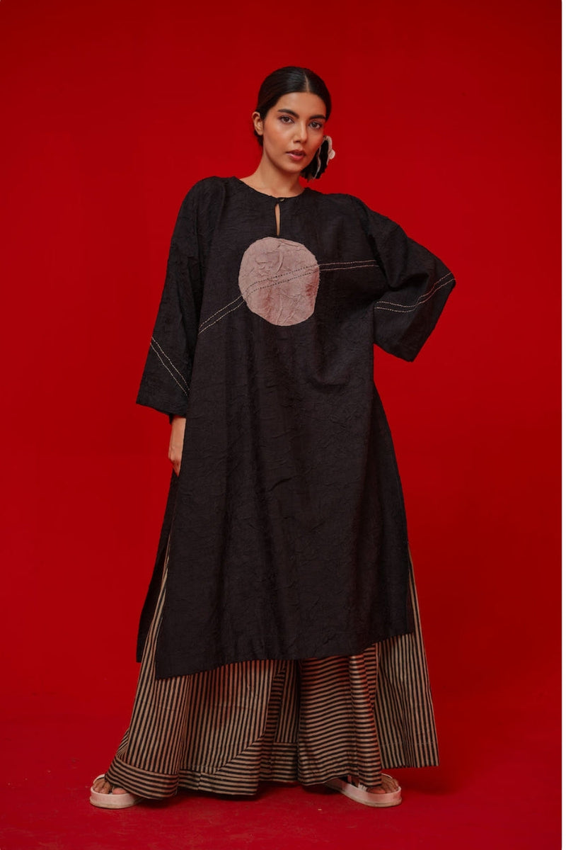 Pepper Tunic-Black + Grey crushed silk tunics/kaftan by Stoique in black, grey for women in Singapore