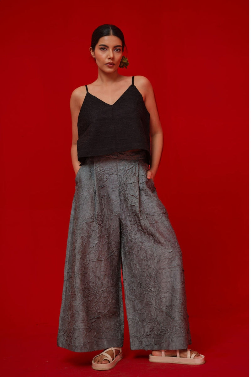 Root Pants-Teal crushed silk pant/trouser by Stoique in teal for women in Singapore