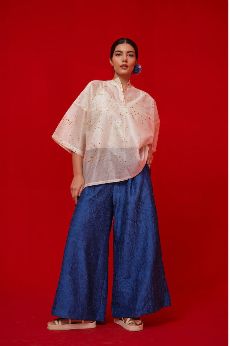 Root Pants-Water Blue crushed silk pant/trouser by Stoique in blue for women in Singapore