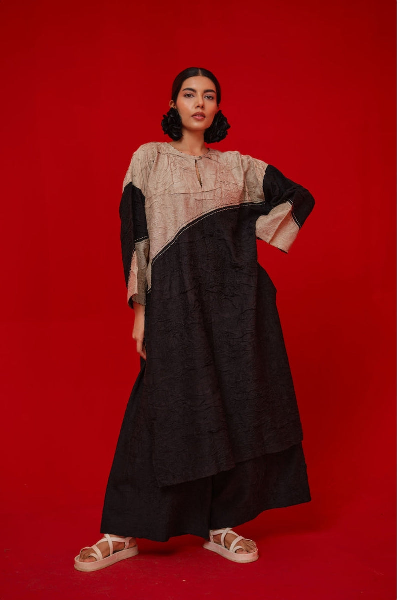 Salt Tunic-Black + Grey crushed silk tunics/kaftan by Stoique in black, grey for women in Singapore