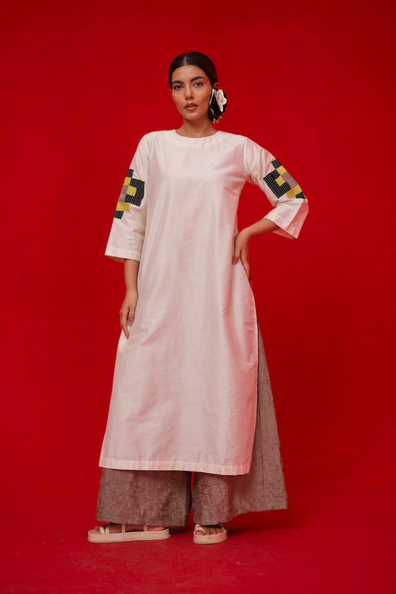 Union Tunic-Ivory + Black + Yellow silk cotton tunics/kaftan by Stoique in ivory, black, yellow for women in Singapore