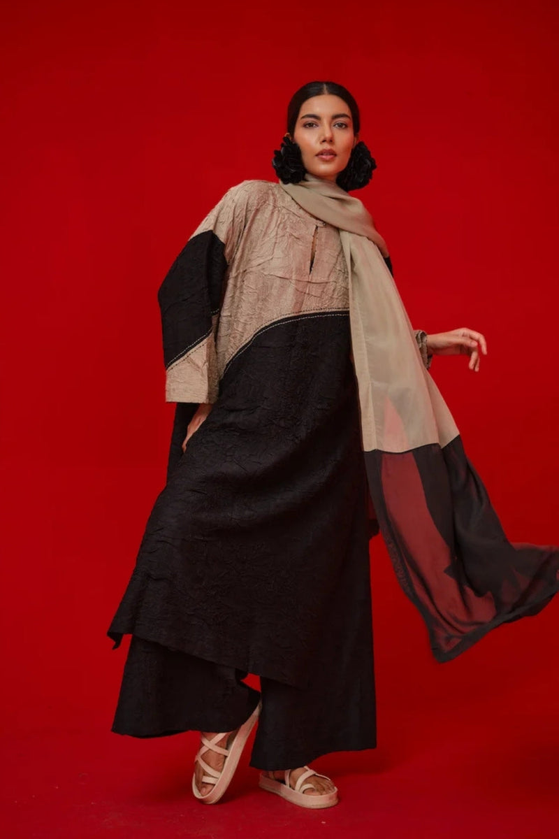 Salt Tunic-Black + Grey crushed silk tunics/kaftan by Stoique in black, grey for women in Singapore