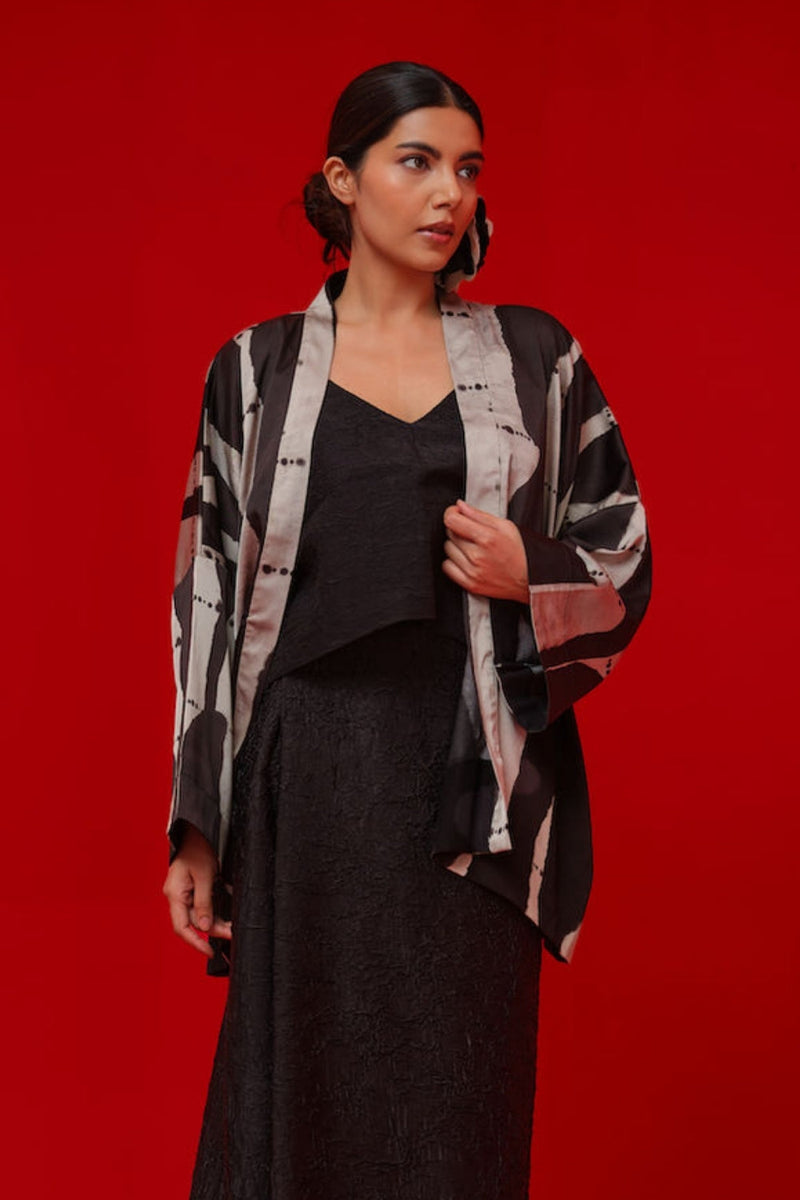 Eclipse Top-Black crushed silk top/shirt by Stoique in black for women in Singapore