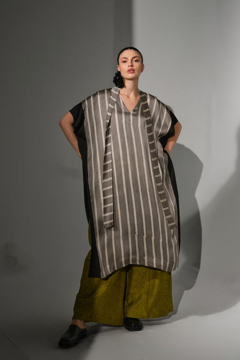 Dawn Kaftaan-Grey + Natural + Black satin tunics/kaftan by Stoique in grey, natural, black for women in Singapore