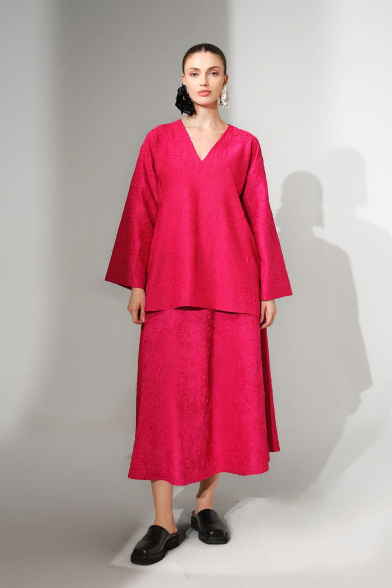 Scarlet Skirt-Pink crushed silk skirt by Stoique in pink for women in Singapore
