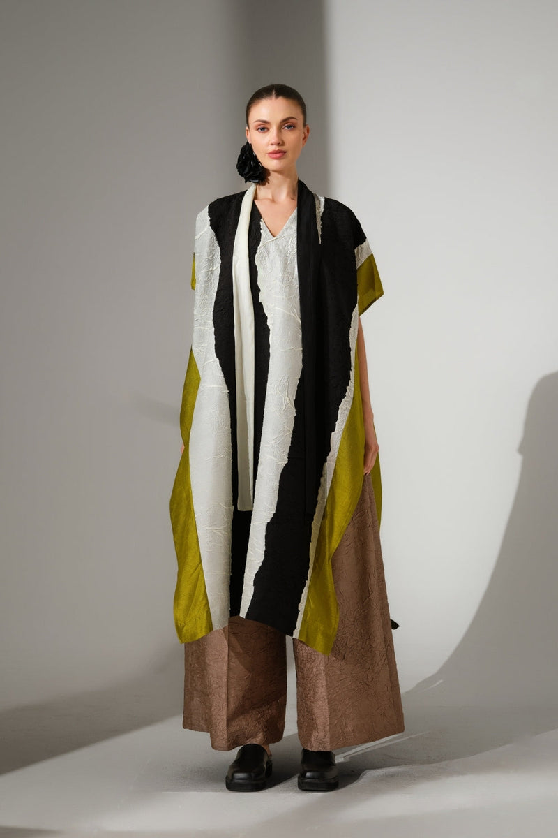 Anchor Kaftaan-Natural + Black + Lime crushed silk tunics/kaftan by Stoique in natural, black, lime for women in Singapore