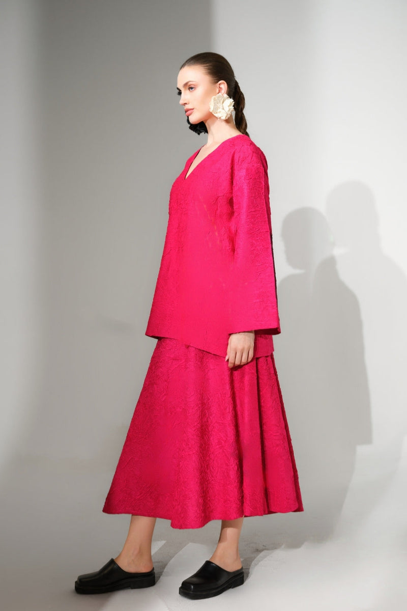 Scarlet Skirt-Pink crushed silk skirt by Stoique in pink for women in Singapore