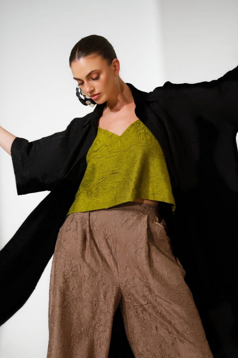 Eclipse Top-Lime crushed silk top/shirt by Stoique in lime for women in Singapore