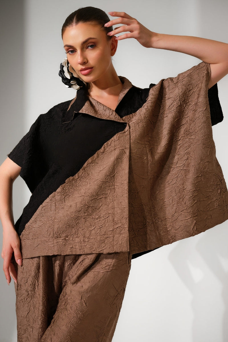 Emerge Overlay-Grey + Black crushed silk jacket/overlay by Stoique in grey, black for women in Singapore