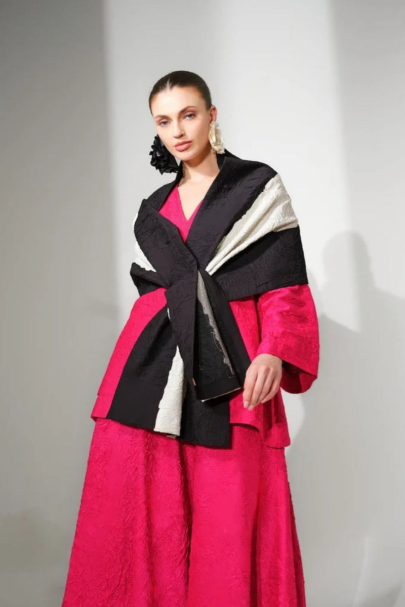 Una Scarf-Natural + Black crushed cotton scarve/stole by Stoique in natural, black for women in Singapore
