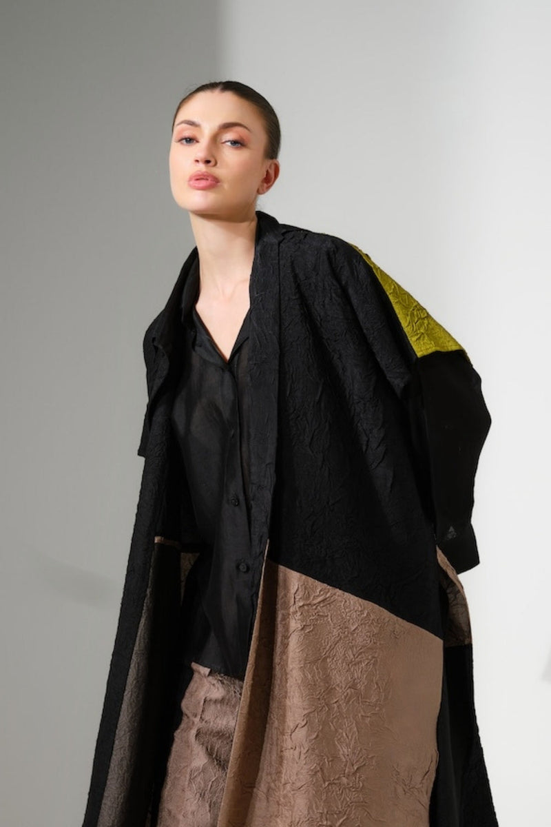 Luna shirt-Black silk chanderi top/shirt by Stoique in black for women in Singapore