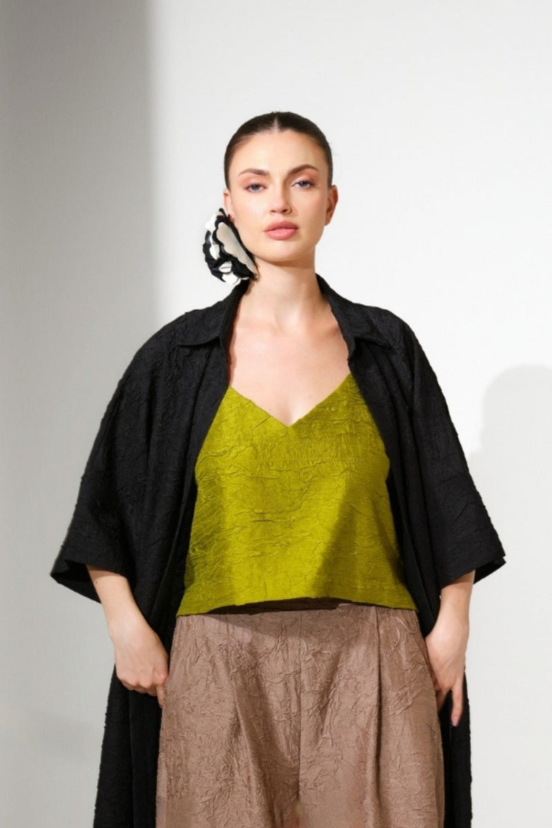 Eclipse Top-Lime crushed silk top/shirt by Stoique in lime for women in Singapore