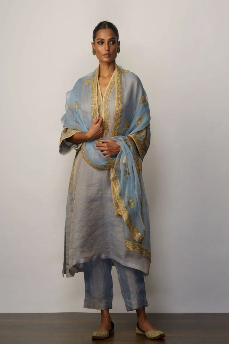 Mahtab' Banarasi tissue phiran kurta/kurta set by Malika Mathur for women in Singapore