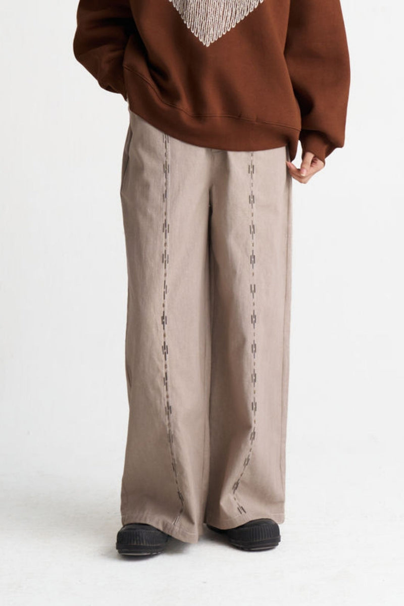 Hand Emb. Twill Pant-Ash Grey twill pant/trouser by THREE in grey for women in Singapore