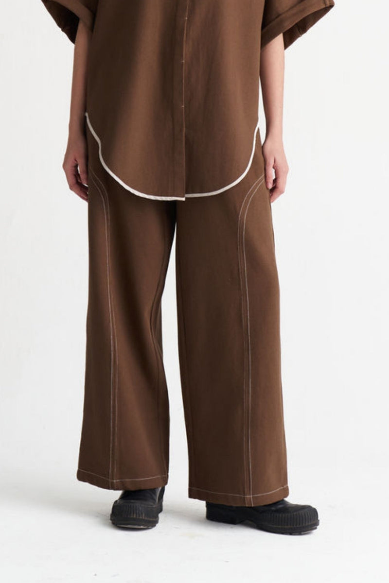 Side-U Panel Denim Bottom-Umber denim pant/trouser by THREE in brown for women in Singapore