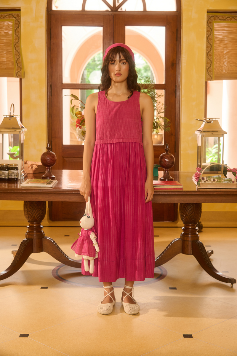 SALLY DRESS-PINK silk by SWATTI KAPOOR in pink color for women in Singapore