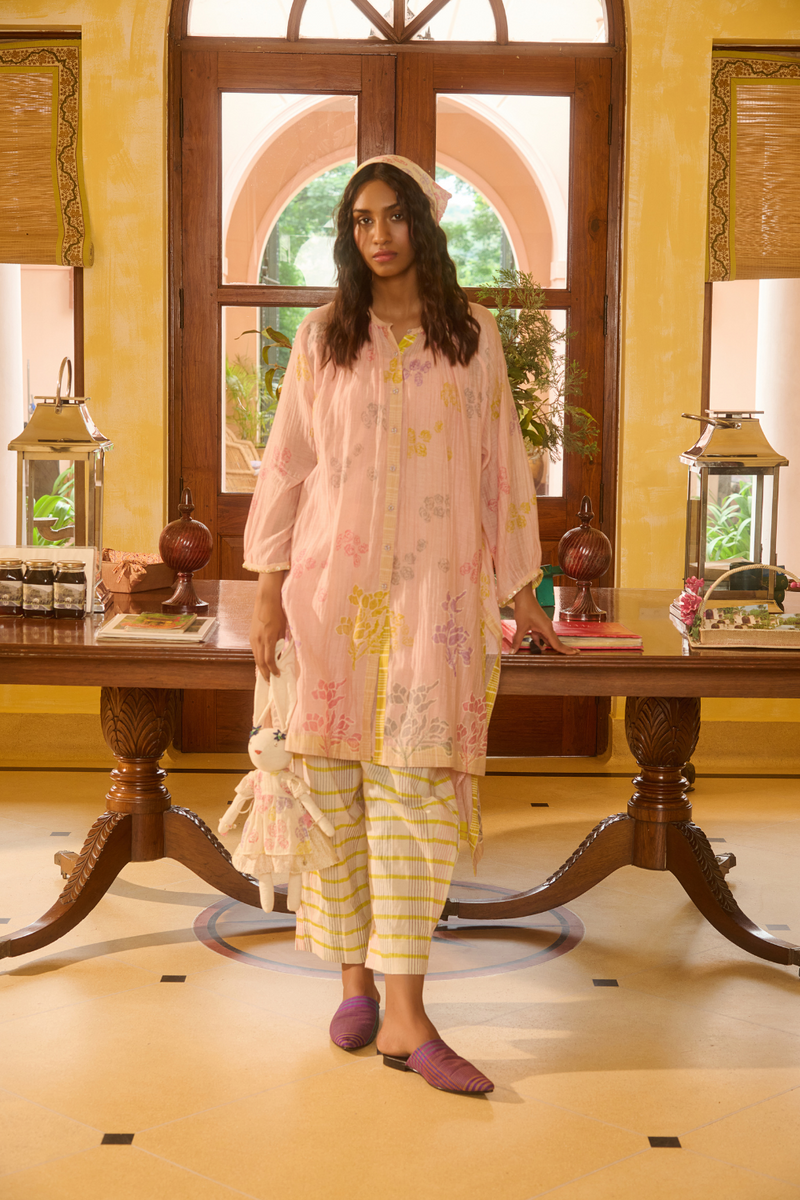 DINA DRESS-PINK chanderi by SWATTI KAPOOR in pink color for women in Singapore