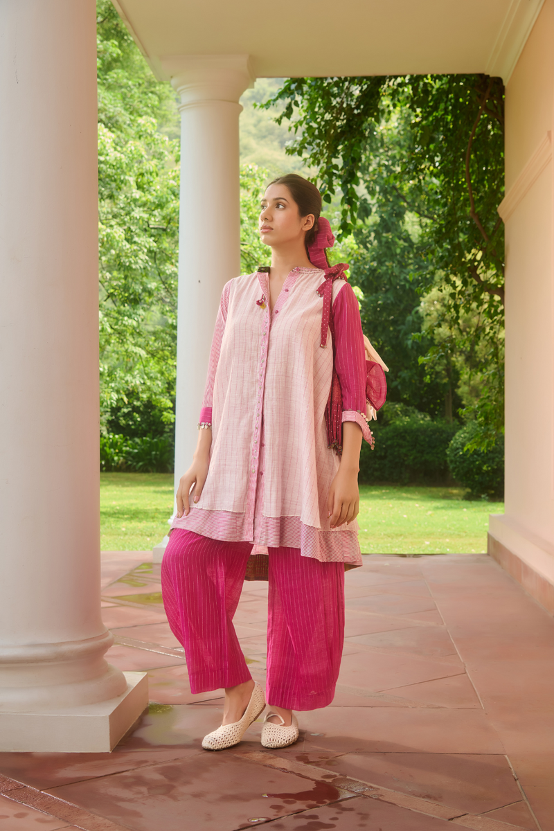 NORA DRESS-PINK & IVORY silk by SWATTI KAPOOR in multi color for women in Singapore