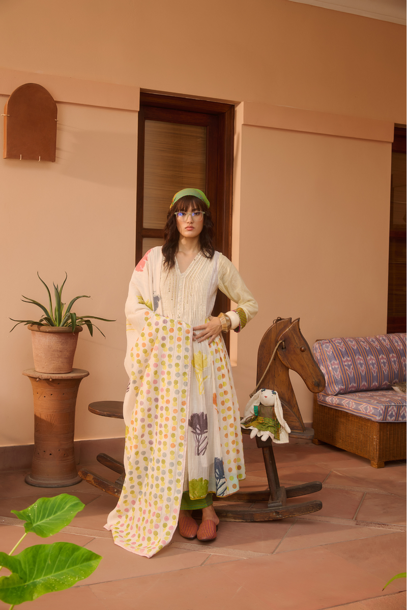 POPPY KURTA-IVORY silk by SWATTI KAPOOR in ivory color for women in Singapore