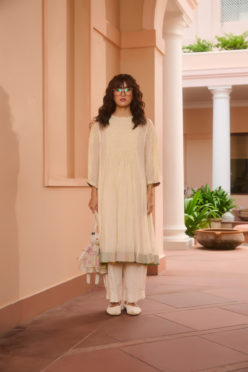 KATIE DRESS-IVORY chanderi by SWATTI KAPOOR in ivory color for women in Singapore