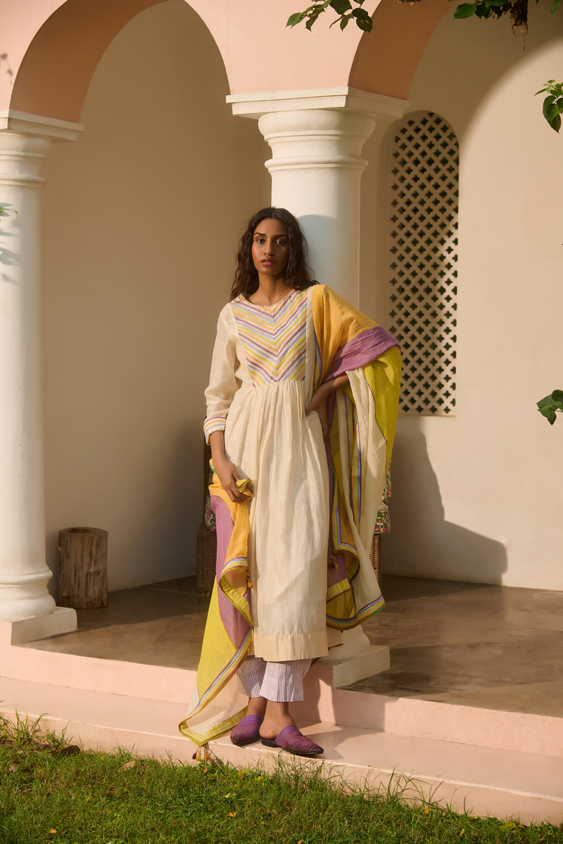 CLARA DRESS-IVORY chanderi by SWATTI KAPOOR in ivory color for women in Singapore