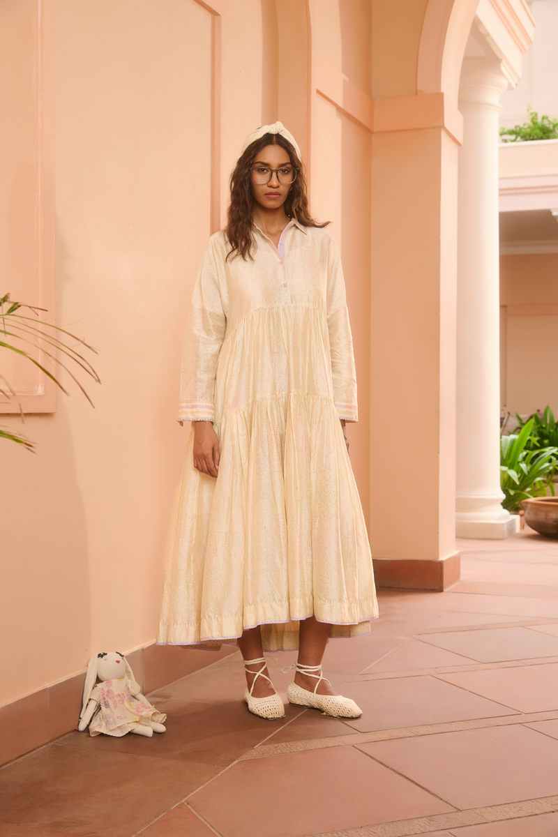 MARTHA DRESS-IVORY chanderi by SWATTI KAPOOR in ivory color for women in Singapore