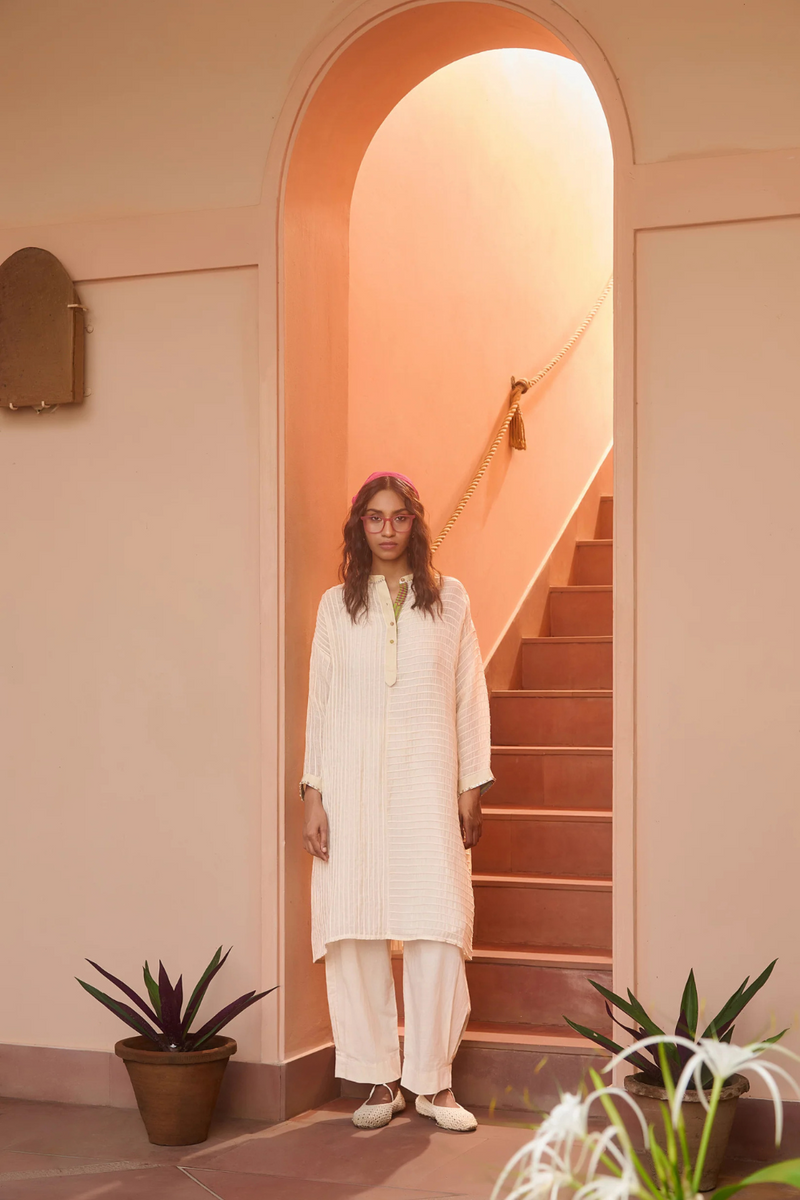 MARGO SHIRT-IVORY chanderi by SWATTI KAPOOR in ivory color for women in Singapore