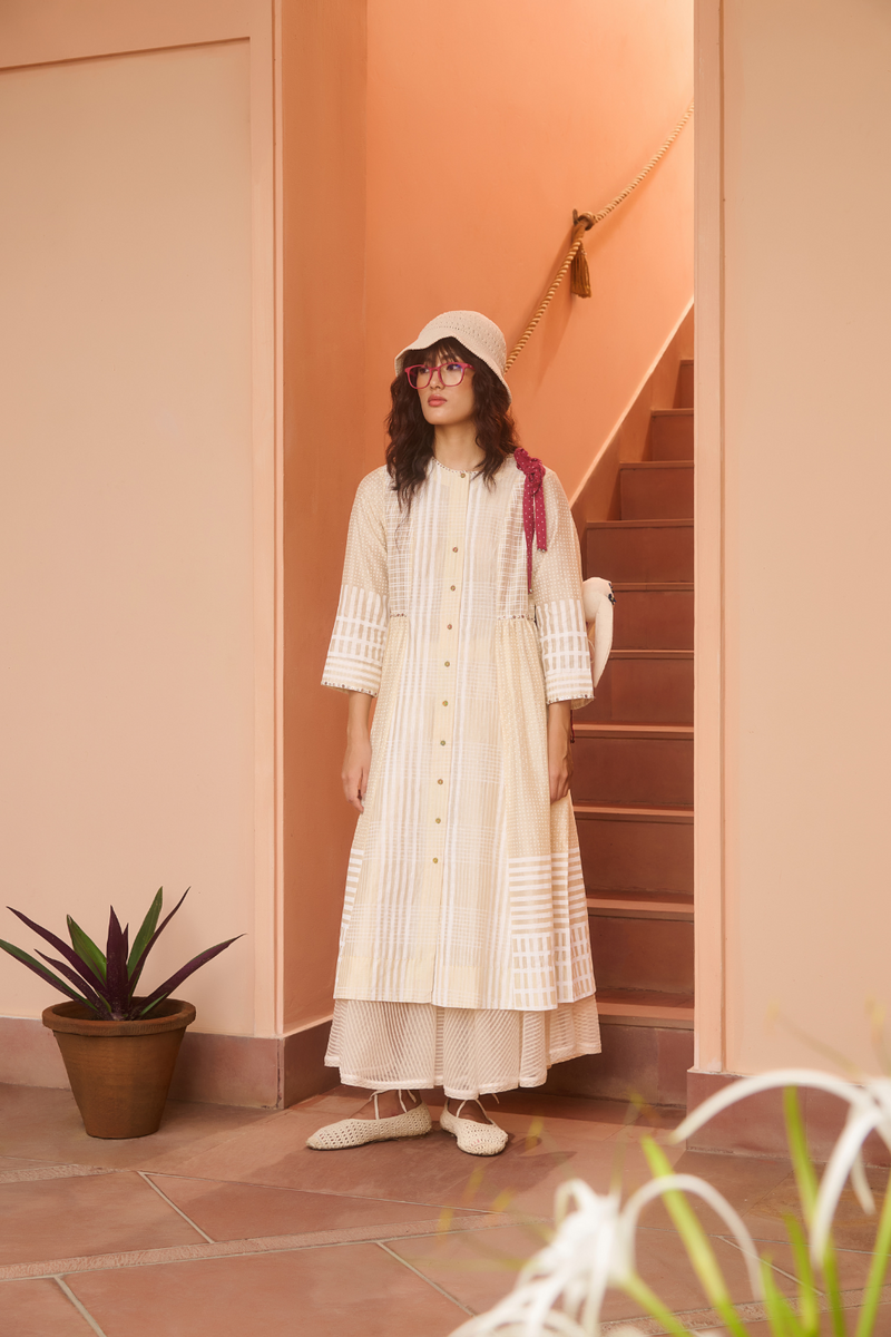 MAGGIE DRESS-IVORY chanderi by SWATTI KAPOOR in ivory color for women in Singapore