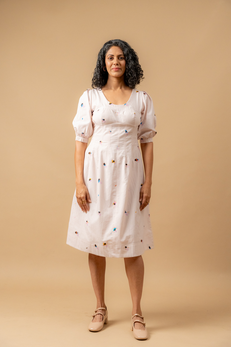 ISABELLE PRINTED DRESS by Doodlage in pink color for women in Singapore