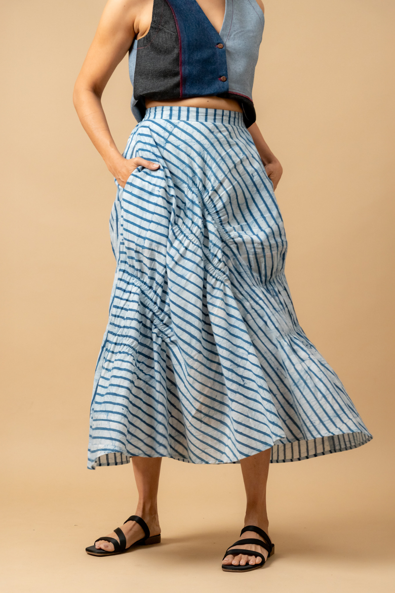 Lizzy batik stripes skirt by Doodlage in blue color for women in Singapore