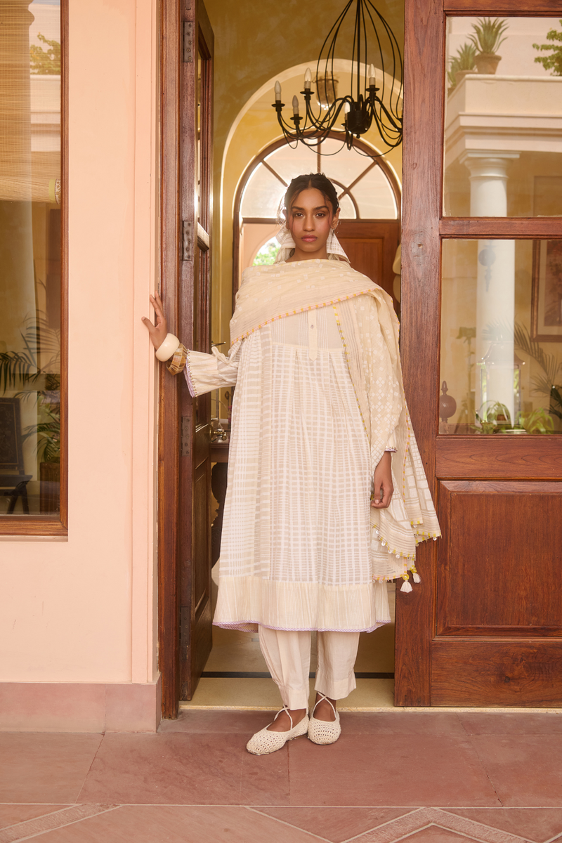 BILLIE KURTA-IVORY chanderi by SWATTI KAPOOR in ivory color for women in Singapore