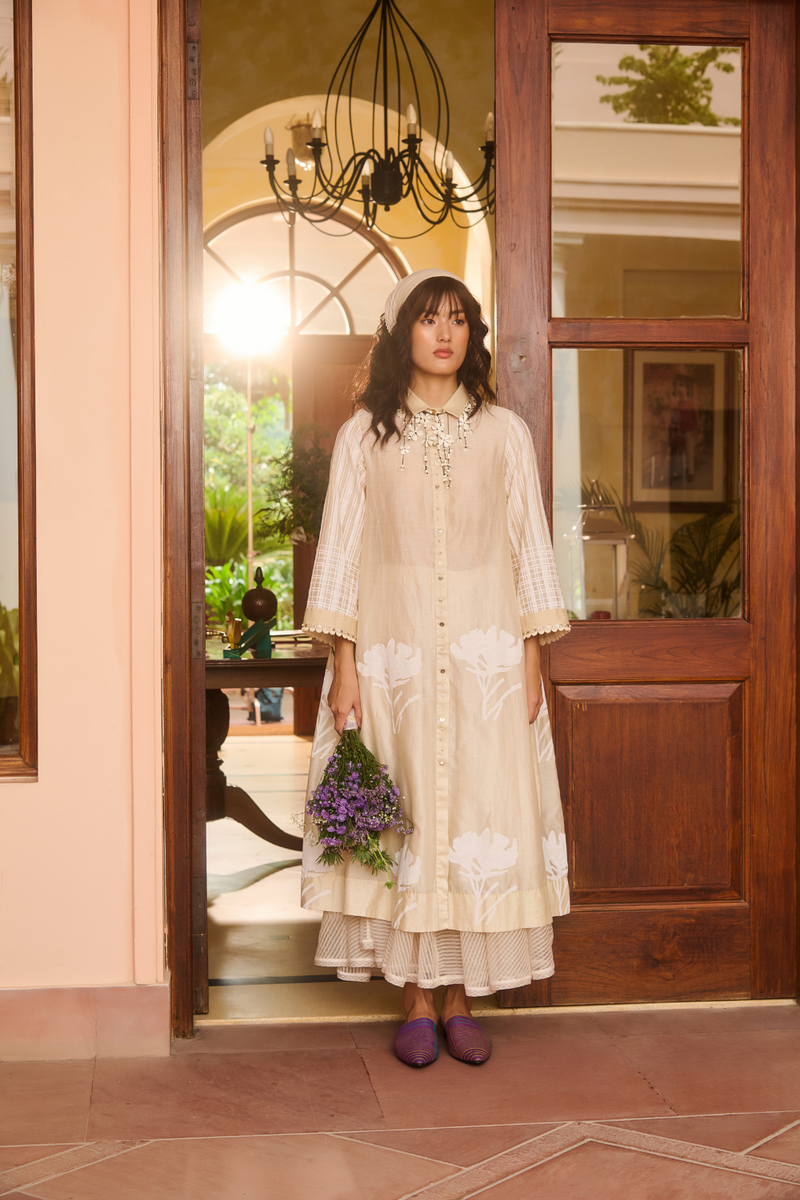 TABBY DRESS-IVORY chanderi by SWATTI KAPOOR in ivory color for women in Singapore