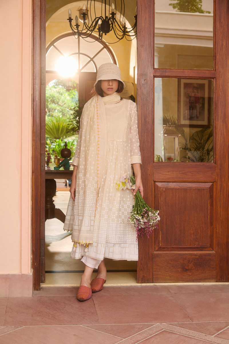 HILDA KURTA-IVORY chanderi by SWATTI KAPOOR in ivory color for women in Singapore