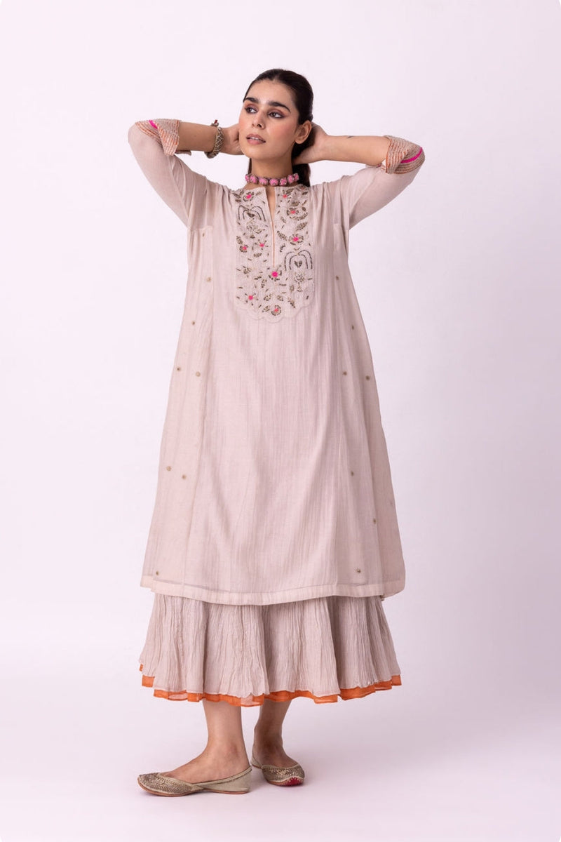 Zariyat Kurta chanderi kurta/kurta set by Shades of India in beige for women in Singapore