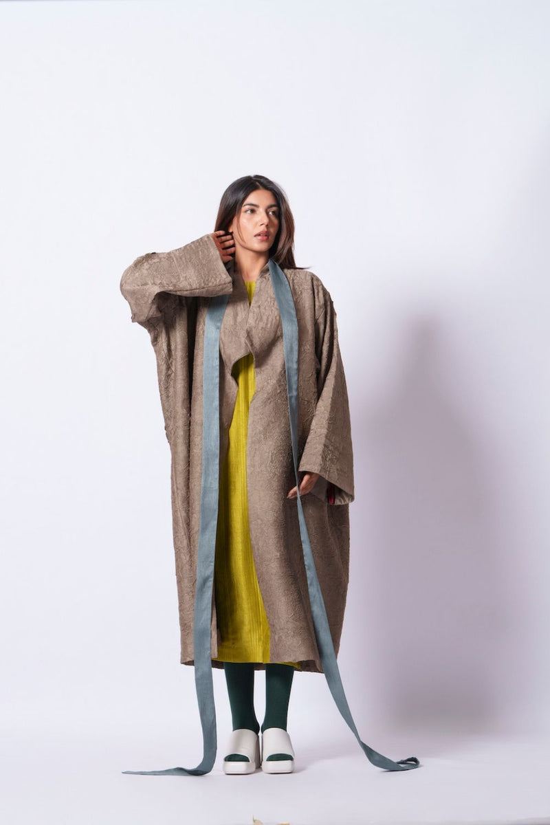Leaf overlay-Grey + Multi mysore silk jackets and overlays by Stoique in grey, multi for women in Singapore