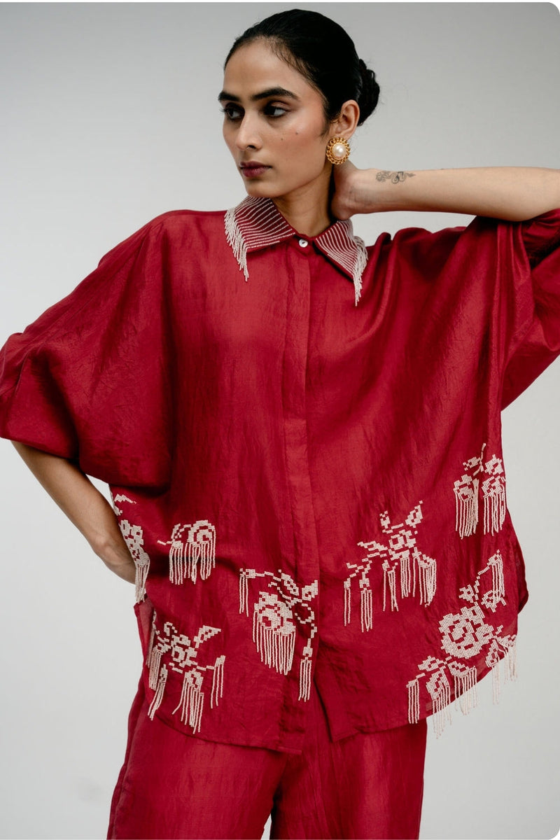 Heirloom Shirt mulberry silk top/shirt by Ode to Odd in red for women in Singapore