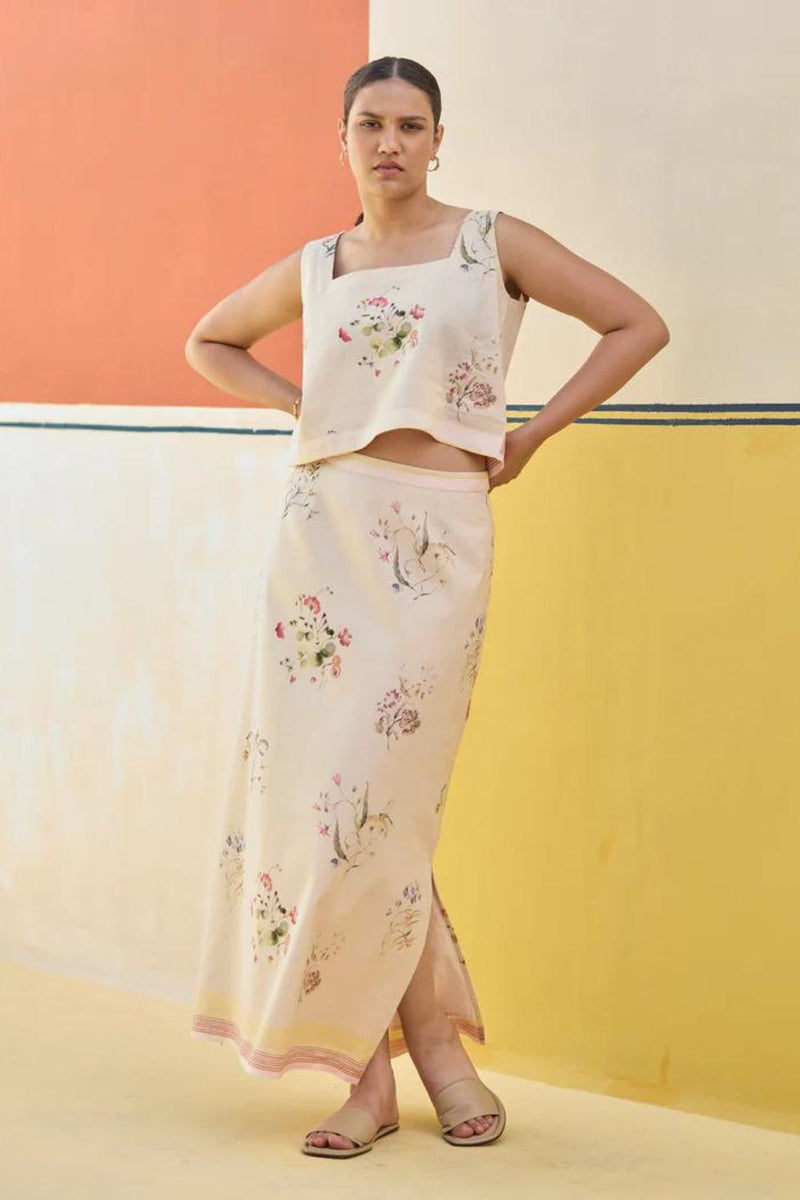 Leena Floral Co-ord Set 
- Sand linen by Manan in natural color for women in Singapore