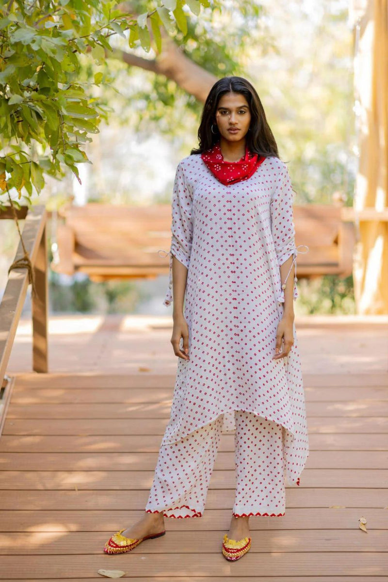 2 PC COWL KURTA SET-WHITE silk by Dyelogue in white color for women in Singapore
