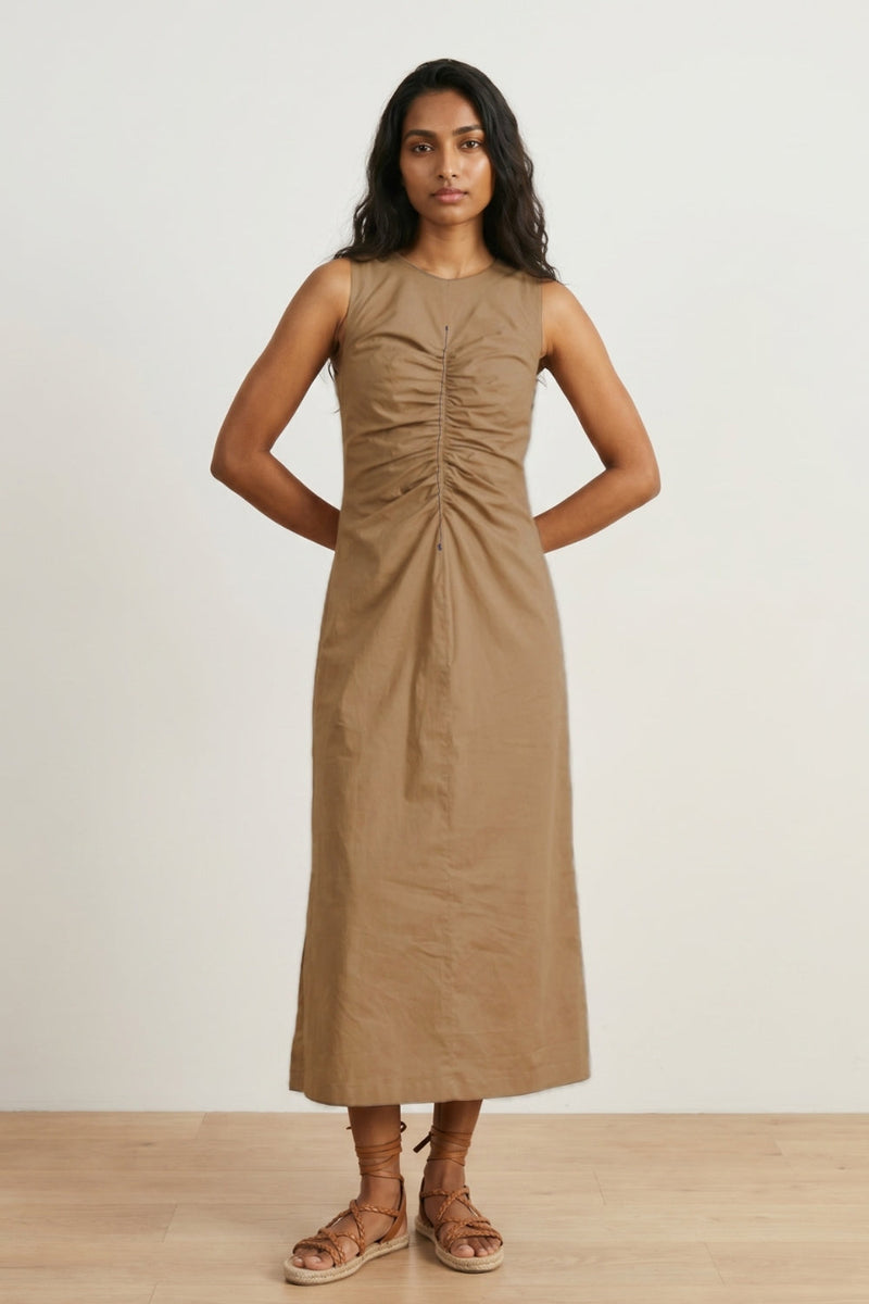 Sarah Sand Beige Dress poplin dress by Doodlage in beige for women in Singapore